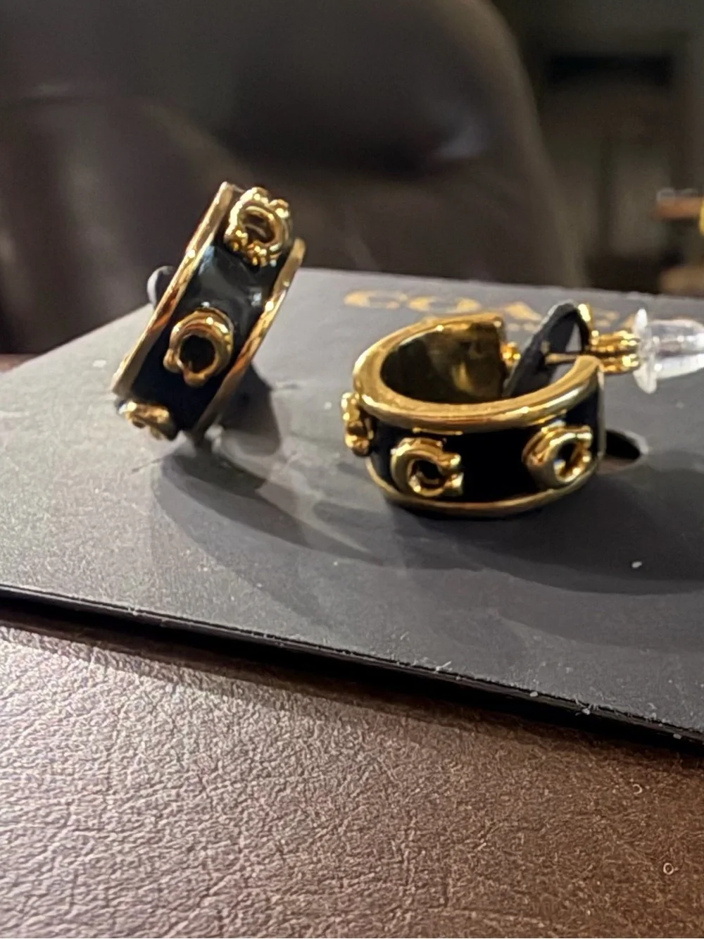Coach Gold and Black Mini Hoop Earrings - Picture 8 of 8
